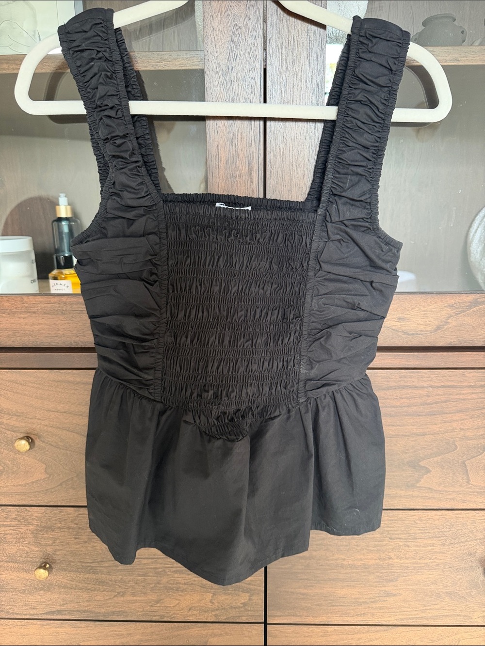 GANNI Black Smocked Ruffle Strap Tank Top - Women
